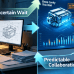 :A split-screen concept image contrasting traditional, uncertain CNC machining quotation with a modern, data-driven digital manufacturing platform providing a predictive blueprint.